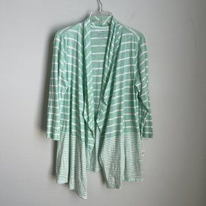 New Talbots Mint Green Striped 3/4 Sleeve Open Front Cardigan
